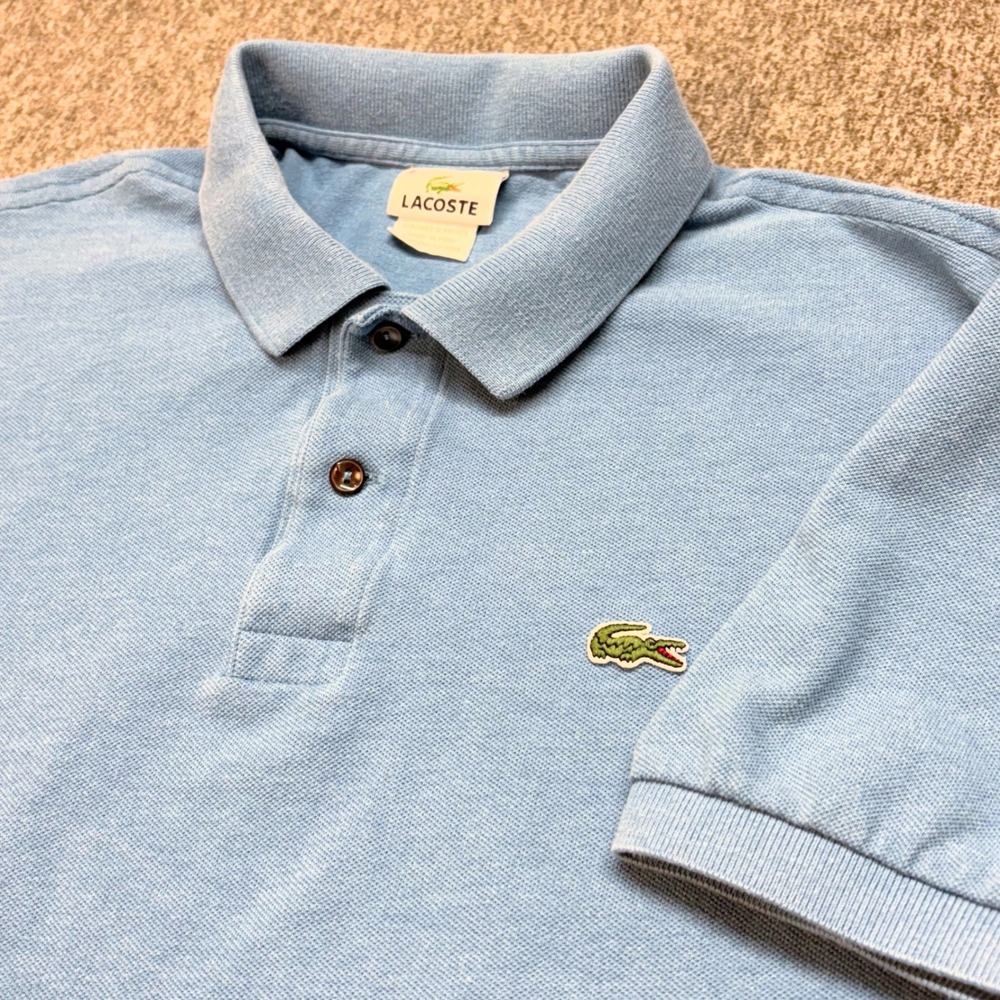 Lacoste Mens Light‎ Blue Pique Cotton Short Sleeve Polo Shirt Large